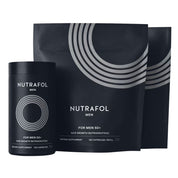 Nutrafol Men 50+ 3-month supply hair supplement bottle with refill packs