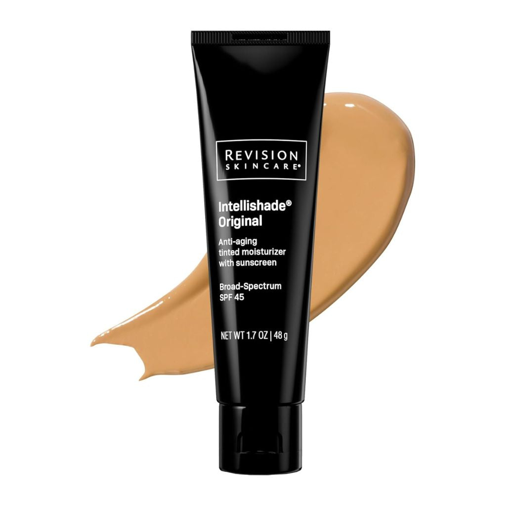 Revision Skincare Intellishade Original tube with swatch on white background